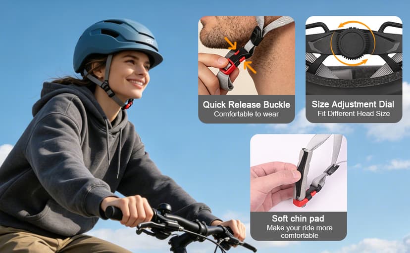 Adult Urban Bike Helmet - Adjustable Fit System & Integrated Taillight for Men Women