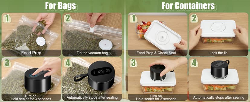 Electric Mason Jar Vacuum Sealer: Upgraded 3-in-1 Portable Vacuum Sealer Kit - for Mason Jars Vacuum Seal Bags & Containers - Ideal for Jams Pickles Dry Foods Grains Black