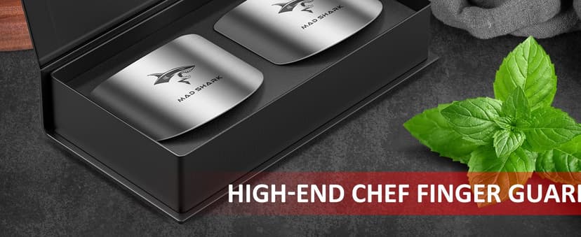 MAD SHARK Chef Finger Guards for Cutting with Gift Box, 2pcs Premium 304 Stainless Steel Finger Protectors for Cutting, Slicing and Chopping Vegetables, Fruits and Meat, Avoid Hurting Kitchen Tools
