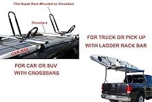 TMS Kayak Roof Racks for 2 Kayaks - Dual Universal Fit Carriers Include Two Sets of Straps for Cars, Trucks and SUVs - Easy to Mount J-Bar Style Carriers for Kayaks Canoes Paddleboards and Surfboards