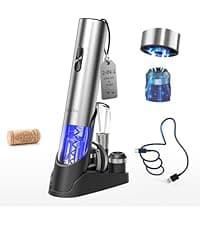 CIRCLE JOY Rechargeable Wine Opener Electric Wine Bottle Opener 7-in-1 Wine Gift Set with Electric Vacuum Pump, Charging Station, Foil Cutter, Wine Aerator Pourer and 2 Wine Stoppers