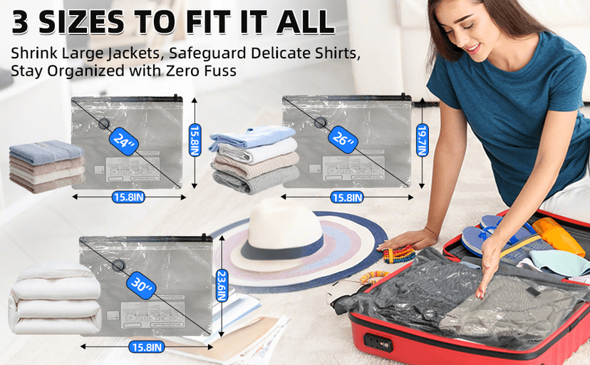 15 Pack Travel Vacuum Bags for Clothing with Rechargeable Electric Pump,Travel Vaccine Sealed Storage Bag for Clothes Suitcase