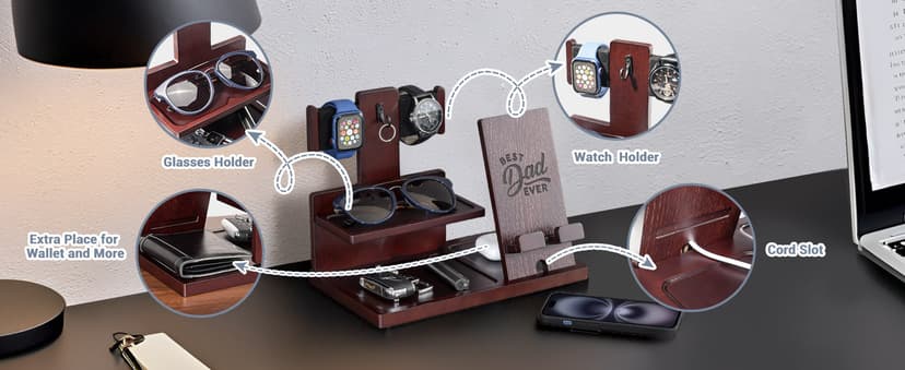 ProCase Gifts for Dad, Wood Phone Docking Station for Men, Dad Gifts From Daughter Son, Mens Nightstand Organizer, Anniversary Birthday Gifts for Dad Father Husband Him -Espresso (Engraved Word)