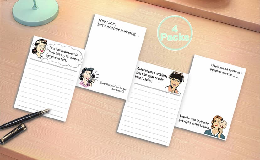 DUGUTUL 4 Funny Novelty Memo Pads,4 x 5.5 in(10x14cm),200 sheets,Coworker Gifts for Women,Funny Notepads for Office,Women Office Note Pad,Perfect Novelty gift for Boss,Coworker,Friend or Family(A)