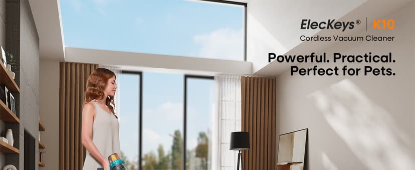 ElecKeys Cordless Vacuum Cleaner, 600W 50KPA 70Mins Self-Standing Vacuum Cleaners for Home, Stick Vacuum with Touch Screen, Upgraded Anti-Tangled Vacuum Cordless for Pet Hair, Floors, Carpets, Gold