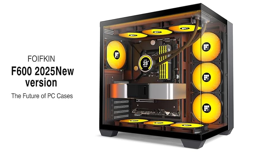 FOIFKIN F600 PC Case - Pre-Installed 7 PWM ARGB Fan, ATX Mid-Tower Gaming PC Case, 270° Panoramic Glass with Type-C, FOIFKIN (White, F600)