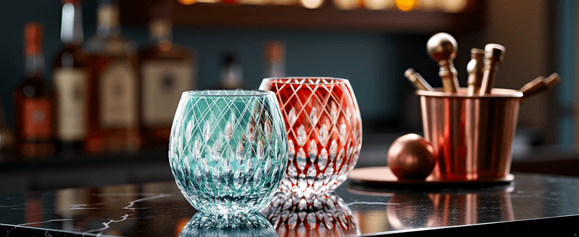 JINZHI Japanese Style EDO Kiriko Whiskey Glasses 11OZ Unique Shape Colored Hand Carved Glass Tumbler for Bourbon Lovers - Style Glassware for Rum - Rocks glasses in Gift Box (Blue)