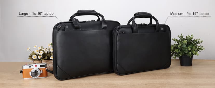 Masa Kawa Leather Slim Briefcase for Men 16” Laptop Shoulder Messenger Computer Bag Business Travel Work Attache Case