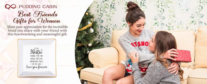 PUDDING CABIN Bestie Gifts for Women Thank you for being such an important piece of my life Ceramic Jewelry Dish for Rings Earrings, Friend Birthday Gifts for Women Female Bff Soul Sister Work Bestie