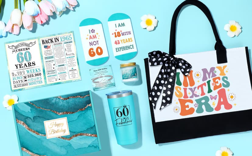 60th Birthday Gifts for Women 60 Year Old Birthday Gifts for Women Cool 1965 Gift for 60 Year Old Woman Fabulous Gift Ideas for Woman in Their 60s Happy 60th Bday Decorations with Tumbler Tote Bag