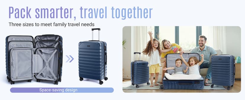 LIGHT FLIGHT Luggage Sets, 3 Piece Durable Suitcase Set with Spinner Wheels, 3 Pcs Hardside Lightweight luggage with TSA Lock, Large Checked Travel Suitcases, 20/24/28 Inch, Rose Purple