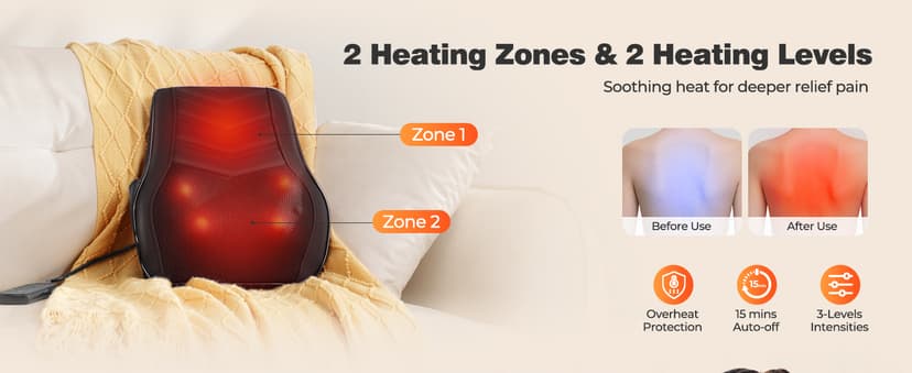 Shiatsu Neck Massager with Heat, 3D Kneading Back Massage Pillow for Pain Relief, Massagers for Neck and Back, Shoulder, Leg, Gifts for Men Women Mom Dad, Stress Relax at Home Office and Car