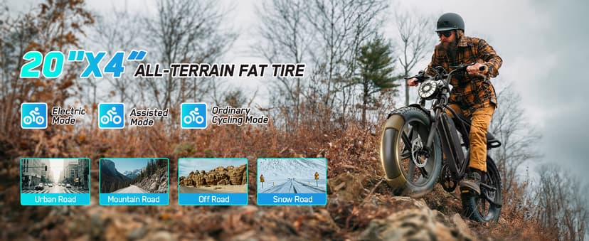 TST Electric Bike for Adults, 1500W Peak Motor 28 MPH 60/100 Miles Fat Tire Ebike with 48V 15Ah/25Ah Removable Battery 20" Electric Dirt Bike Hydraulic Suspension and 7-Speed