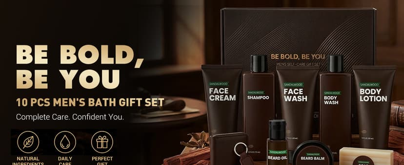 Rinse & Robust Gifts for Men 10Pcs Gift baskets for Men, Sandalwood Bath and Body Works Men Gifts for Birthday for Dad Boyfriend Husband B0DW8M5GBN