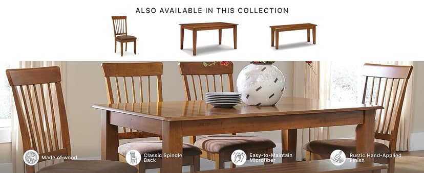 Signature Design by Ashley Berringer Dining Chairs Set of 2, Classic Wood Spindle-Back Design, Cushioned Microfiber Seat, Rustic Finish for Kitchen & Dining Room Chair, Walnut