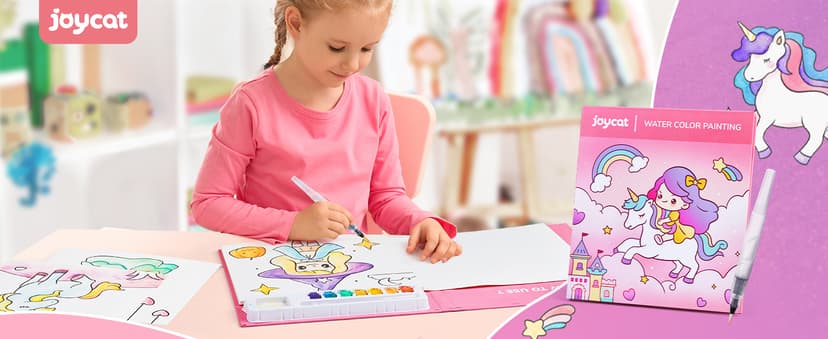 Watercolor Painting Set for Kids Ages 3-5 & 4-8, Arts & Crafts Drawing Activity Travel Toy, Birthday Gifts for Boys & Girls JoyCat Paint with Water Coloring Books for Toddlers (Magical Pony) B0CTHQJF57