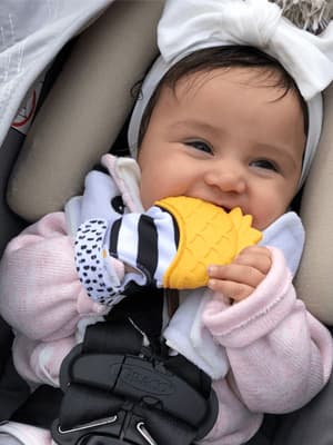 Itzy Ritzy Silicone Teething Mitt - Soothing Infant Teething Mitten with Adjustable Strap, Crinkle Sound & Textured Silicone to Soothe Sore & Swollen Gums - For Ages 3 Months & Up (Cactus)