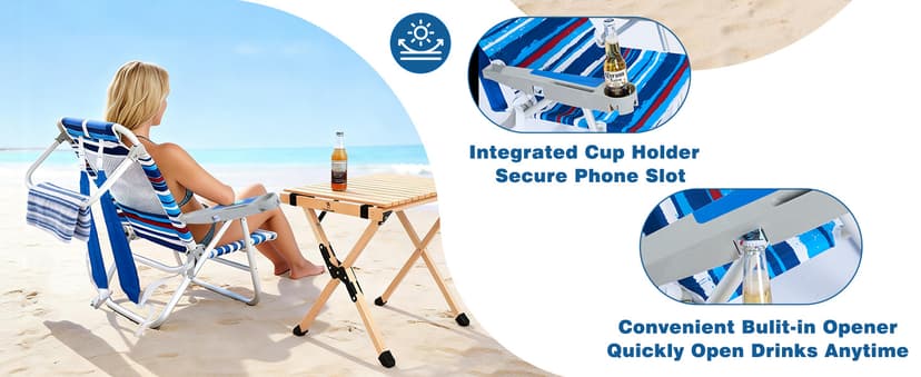 SUNNYFEEL Extra Wide Low Beach Chair 5 Position Lay Flat 500 LBS Heavy Duty, XL Oversized Portable Folding Camping Chairs with Cup Holder for Outdoor/Trip, Lightweight Backpack Beach Chair for Adults