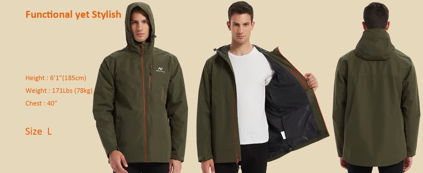 NORDIC OUTLAND Mens Lightweight Hooded Waterproof Rain Jacket Breathable Raincoat Shell for Outdoor Mountain Hiking