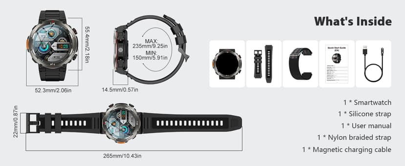 IOWODO Military Smart Watch for Men -100-Day Long Battery Life,Fitness Tracker with LED Flashlight/Compass,Heart Rate Monitor,120+ Sports Modes,IP68 Waterproof,Bluetooth Call Smartwatch for iOSAndroid