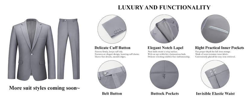 Mens Suit 2 Piece Suits for Men One Button Slim Fit Solid Jacket & Pants Tuxedo Set Business Wedding Party