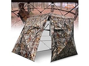 Wide Bottom Hunting Blind 1-3 Person with Portable Chair, 270 Degree See Through Pop up Ground Blinds for Deer Turkey Duck Hunting, Bow Hunting Adjust Windows with Silent Zipper