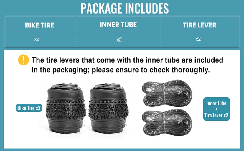 Hycline 2-Pack Mountain Bike Tires Set: 20/24/26/27.5-inch Folding Replacement High-Performance Wear-Resistant Bicycle Tires and Pair Inner Tubes with Tire Levers for MTB Off-Road Bike