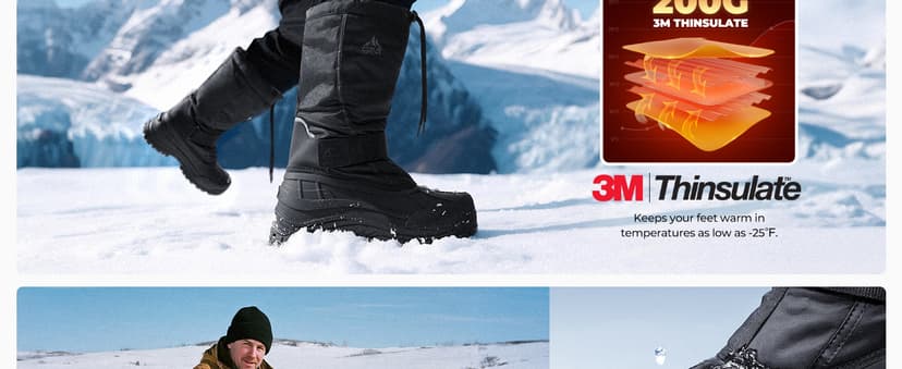 NORTIV 8 Men's Waterproof Winter Snow Boots Insulated Fur Liner Lightweight Outdoor Tall Boots