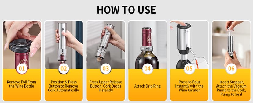 CIRCLE JOY Rechargeable Electric Wine Opener Set 8-in-1 Stainless Steel Automatic Wine Bottle Opener Gift Set w/Electric Wine Aerator Pourer, Foil Cutter, Wine Drip Ring, Vacuum Pump & 2 Wine Stoppers