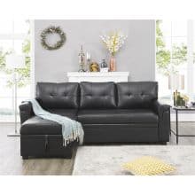 Naomi Home Modern Sectional Sofa with Storage Chaise Black/Air Leather