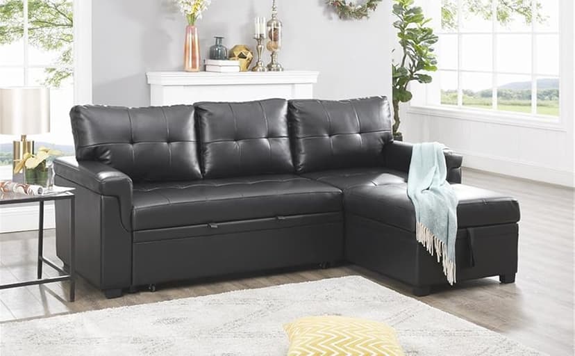 Naomi Home Modern Sectional Sofa with Storage Chaise Black/Air Leather