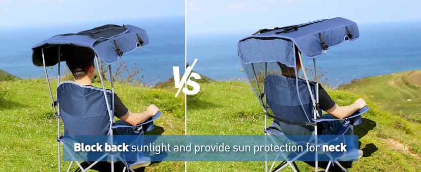 Docusvect Beach Chair with Canopy Shade, Folding Camping Chair with Canopy with Cup Holder, Side Pocket for Camp, Beach, Tailgates, Fishing - Support 330 LBS