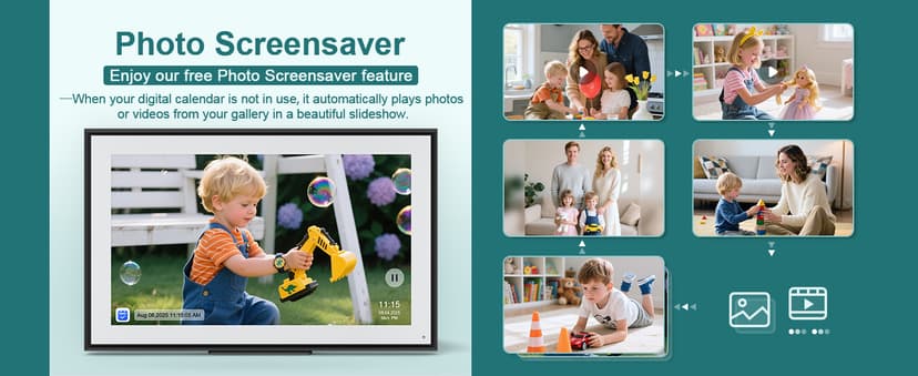 Canupdog 15.6 Inch Digital Calendar Wall Planner 2025-2026 – HD Touchscreen Smart Photo Display for Family Schedules, 32GB Electronic Calendar Chore Chart + To-do List, Christmas Gifts for Women Mom