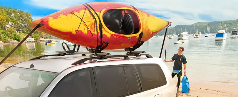 Leader Accessories Kayak Rack 2 Pair J Bar for Canoe Surf Board SUP On Roof Top Mount Crossbar with 4 pcs Tie Down Straps