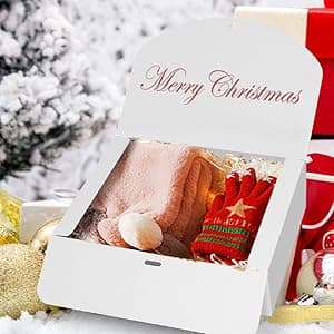 10 PCS Gift Boxes with Lids, 10.6x7.8x3.1 Inch Kraft Paper Gift Box, White with Ribbon, Bridesmaid Proposal Box for Wedding, Packaging, Present, Birthday, Cupcake