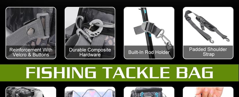 Sougayilang Fishing Tackle Bags with 3600 Tackle Tray - Fishing Tackle Storage Bags for Saltwater or Freshwater Fishing Gear - Padded Shoulder Strap - Tackle Box Bag Fishing Bag(Green)