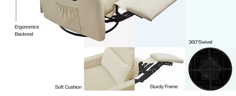 Jocisland Swivel Glider Rocking Recliner Chair for Adults, Nursery Rocker Reclining, Comfy Upholstered Single Sofa Armchair for Living Room Bedroom Nursing, Leather Cream