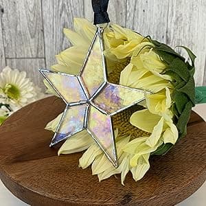Handmade Iridescent Stained Glass Star With Heartfelt Thank You Message - Thank You Gift For Someone Special/Appreciation Gift/Gratitude Gift for Friends, Neighbors/Colleagues (Thank You)