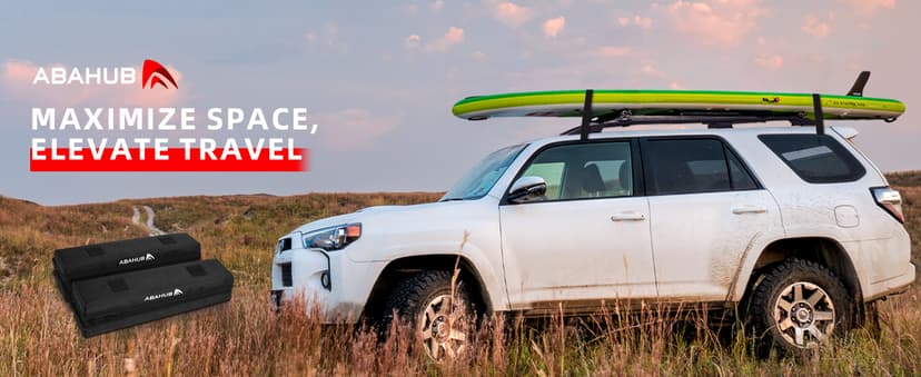 Abahub Soft Roof Rack Pads with 2 Tie Down Straps, 2 Tie Down Ropes, 2 Hood Loops and Storage Bag, for Surfboard, Kayak, Canoe, Heavy Duty Universal Car Roof Racks System Black 30 Inch