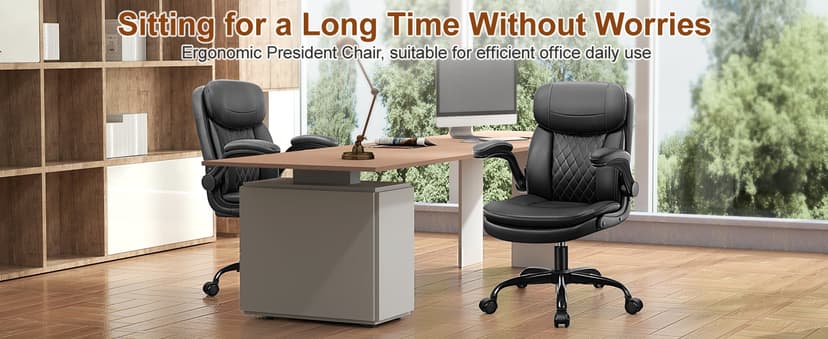 Leather Office Chair, Upgraded PU Computer Desk Chairs with Double-Layer Seat Cushion and Neckrest, 360°Swivel, Ergonomic Small Gaming Chair with Wheels and Adjustable Armrests for Short People, Black