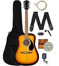 Fender Dreadnought Acoustic Guitar - Natural Bundle with Gig Bag, Tuner, Strings, Picks, and Austin Bazaar Instructional DVD