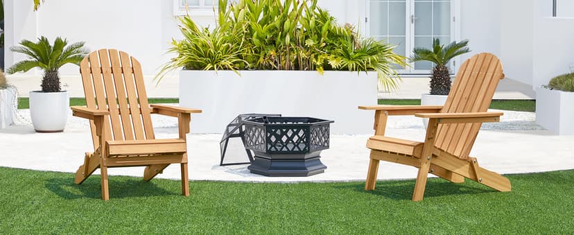 Yaheetech Folding Adirondack Chair Set of 6 Outdoor, 300LBS Solid Wood Garden Chair Weather Resistant, Fire Pit Lounge Chairs for Garden/Yard/Patio/Lawn, Natural Wood