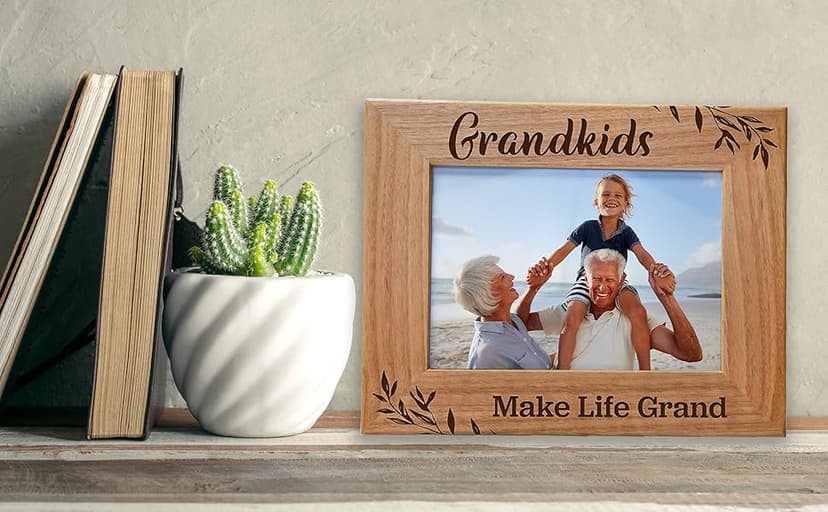 CEDAR CRATE MARKET Grandparent Gifts, Grandparent Picture Frame - Laser Engraved Natural Alder Wood Horizontal Photo Frame, Easel Back, Wall Mount Fits 5x7 Horizontal Portrait Sentimental Gift