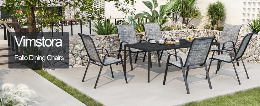 Patio Chairs Set of 6, Stackable Outdoor Dining Chairs for All Weather Textilene Fabric & Metal Frame, Outdoor Chairs Set for Backyard Deck Garden