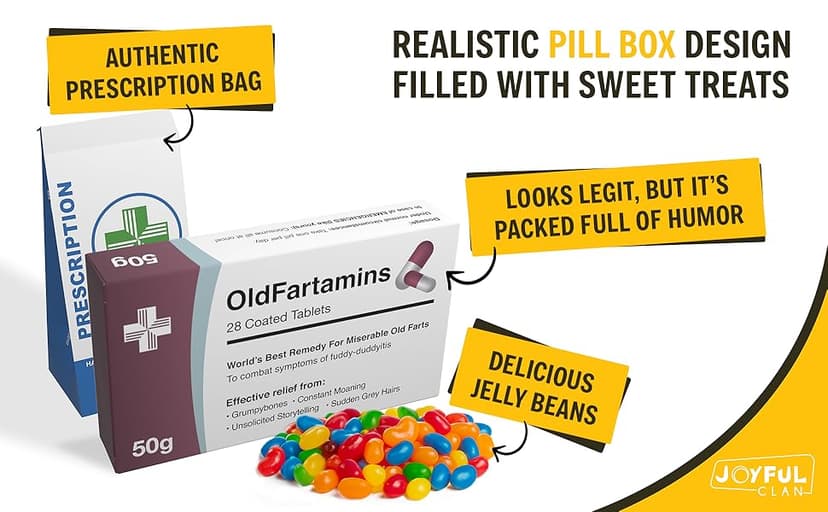 Funny Prank Pill Box with Sweets, Gag Gifts for Men, 20th 30th 40th 50th 60th 70th Birthday Gifts for Him, Novelty Joke Birthday Gifts for Boyfriend, Birthday Gift Hamper for Her
