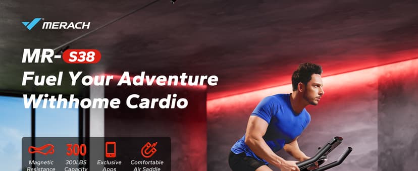 Merach Exercise Bike for Home Gym, Low Noise Stationary Bike with Brake Pad, Indoor Workout Bike with Self-Developed App, Tablet Mount and Fitness Courses for Weight Loss, 300 Lb Weight Capacity