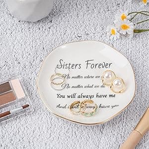 Sister Gifts, Ceramic Sister Ring Dish Jewelry Tray, Sister Birthday Gifts Engagement Wedding Gift for Sister from Sister
