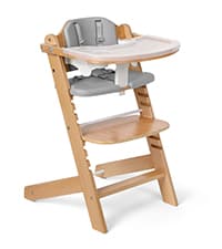 Cowiewie 3-in-1 Convertible Natural Wooden High Chair for Babies & Toddlers 3-Tier Remove & 2 Adjustable Wood Tray & 8 Levels Adjustable, 2 Waterproof Cozy Cushions Grey