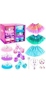 Toddler Dress Up Clothes Shoes Jewelry Set, Princess Costume Include Unicorn Mermaid, Pretend Play for Little Girls Age 3-6 HAMSILY Princess Dress Up for Girl 3 4 5 6 Years Old Birthday Gifts Toys B0B6FTH2HD