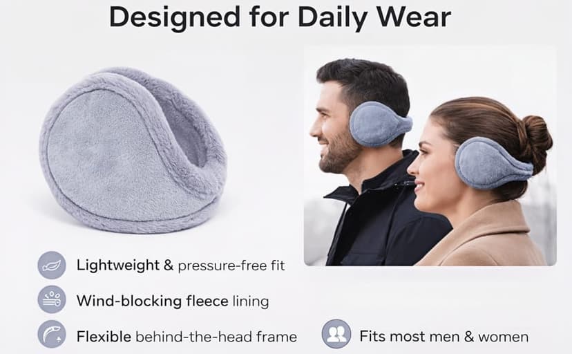 oliwex Ear Muffs for Winter, Behind-the-Head Ear Warmers, Lightweight Windproof for Men Women Running Commuting Outdoor